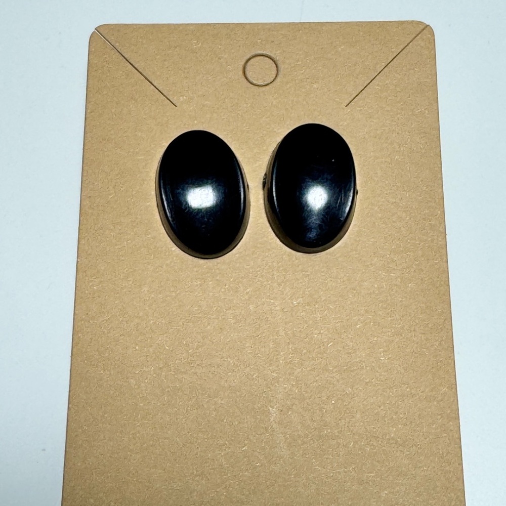 Vintage Black Oval Stud Earrings Minimalist Glossy Domed Post Back Jewelry